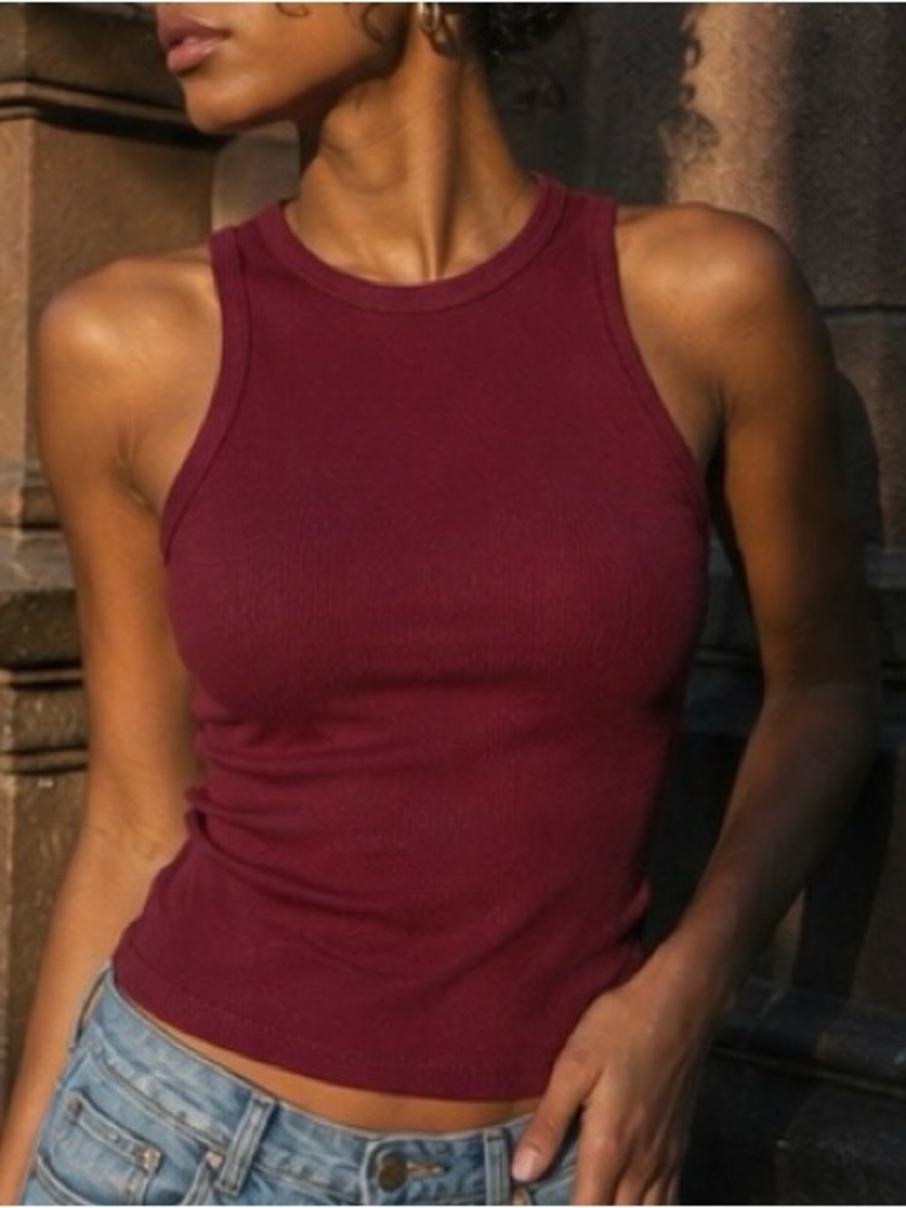 No Boundaries Ribbed Tank Top - Wine
